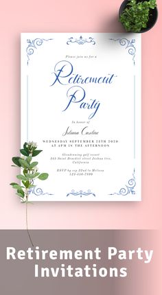 an elegant retirement party card with a plant on top