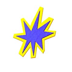 a blue and yellow star shaped object on a white background