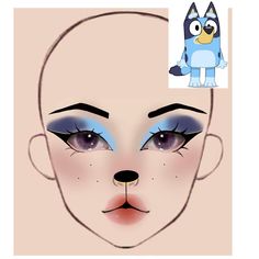 Bluey Halloween Makeup, Bluey Costume Makeup, Blue Cat Makeup, Sonic Makeup Look, Makeup Looks Characters, Blue Makeup Looks Halloween, Bluey Make Up, Bluey Makeup Looks, Make Up Looks Crazy