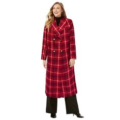 Jessica London Women's Plus Size Long Shawl Collar Wool Coat Wool Winter Double Breasted Coat.Modern, sophisticated double-breasted coat that's long on style. Back walking vent. Shawl collarTortoise buttonsPocketsFully lined49" length Wool blend Dry clean, imported.. About the brand: Style To Live By. Jessica London specializes in head-to-toe womens plus size clothing outfitting that works for youwork days, special days, every day. Our classic designs come in plus sizes for women and offer easy, Shawl Collar Coat, Plaid Wool Coat, Long Shawl, Rich Burgundy, Plaid Outfits, Black Houndstooth, Plus Size Coats, Collared Coat, Ladies Of London