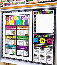 a classroom bulletin board with the words center time on it