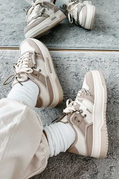 Two Way Street Platform Sneakers (Beige) - NanaMacs Club Outfits Sneakers, Sneakers And Skirt Outfit, Jeans Outfit Sneakers, Sneakers And Skirt, Chocolate Sneakers, Sneakers Chocolate, Sneakers Wallpaper, Korean Shoes, Two Way Street