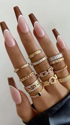 Brown Acrylic Nails, Brown Acrylic, Classy Acrylic Nails, Brown Nails, Square Acrylic Nails, Coffin Nails Designs, Fire Nails, Classy Nails, Dream Nails