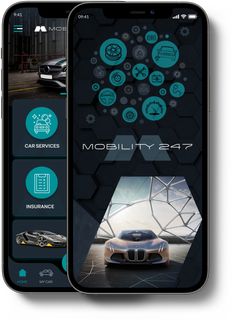 an iphone with the app on it showing various vehicles and icons in different stages of development