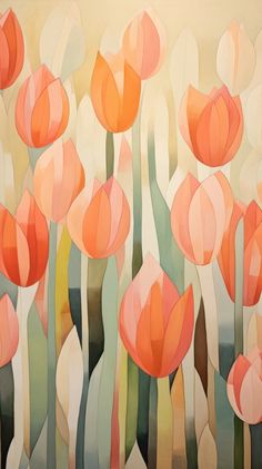 an abstract painting of orange and pink flowers