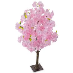 a pink tree with lots of flowers on it's branches in a glass vase