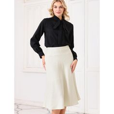 Keep your look formal and elegant in fall weather with this basic elegant skirt from Hobemty, featuring a high elastic waist, tweed fabric, A-line, and midi length. Pair with formal dressy tops for a chic office look. Comfortable and casual, this office skirt is perfect on its own or as a layer under a blazer or jacket. Focused on Ladies' Semi-Formal Wear - This elegant tweed skirt can be a perfect addition to almost any outfit from formal to daily wear, great for work, meetings, office, busines Elegant Formal Skirt Solid Color, Elegant Formal Skirt In Solid Color, Elegant Solid Color Formal Skirt, Chic Solid Color Skirt For Office, Chic Office Skirt In Solid Color, Elegant Workwear Skirt Solid Color, Elegant Workwear Skirt In Solid Color, Elegant Workwear Solid Color Skirt, Chic Solid Color Office Skirt