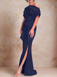 Trumpet/Mermaid One-Shoulder Short Sleeves Floor-Length Mother of the - Mondressy Mother Of The Bride Dresses Dusty Rose, Navy Mother Of The Bride Dress, Mother Of Bride And Groom Dresses, Royal Blue Mother Of The Bride Dress, Blue Mother Of The Bride Dresses, Mother Of The Bride Dresses With Sleeves, Classy Mother Of The Bride Dresses, Simple Mother Of The Bride Dresses, Fall Mother Of The Bride Dresses Classy