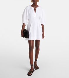 Soleil linen minidress in white - Faithfull | Mytheresa Suede Clutch, Faithfull The Brand, Summer Clothing, Fitted Bodice, Hat Fashion, Designing Women, Style Me, Clothing And Shoes, Color Design