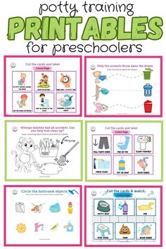 the potty training printables for preschoolers is shown in green and pink