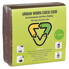 the packaging for urban worm coco coir is shown in front of white background and green box