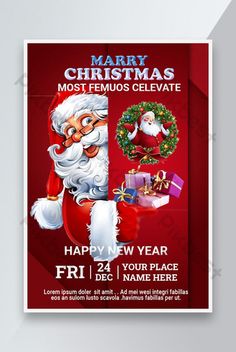 merry christmas flyer with santa clause and presents