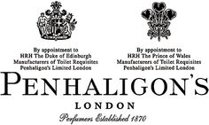 the logo for penhalligon's london is shown in black and white