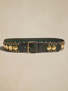 Palmar Studded Leather Waist Belt | Banana Republic Studded Belt Outfit, Holiday Wallpapers, Accessory Inspo, Leather Waist Belt, Women's Belts, Gold Belts, Belt Style, Studded Belt, Green Olive