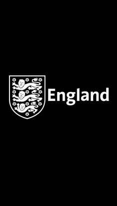 the logo for england is shown on a black background with white letters and an image of a shield