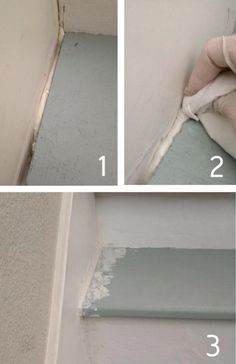 three pictures showing how to paint a wall