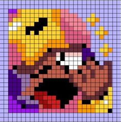 an image of a pixellated dog in purple and yellow