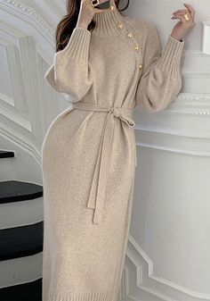 Belted Long Dress, Warm Dresses, Turtleneck Sweater Dress, Retro Mode, Estilo Chic, Sweater Dress Women, Sweater Dress Midi, Knitting Women Sweater, Knit Sweater Dress