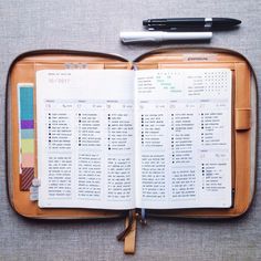 an open planner book sitting on top of a table