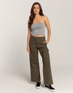 Vans Arroyo Wide Leg Cargo Pants. These Pants Feature A Contemporary Wide-Leg Silhouette With The Added Utility Of Cargo Pockets, Providing A Perfect Blend Of On-Trend Style And Practicality. Zip Fly And Button Closure. Belt Loop Waist. High Rise. Front, Back And Side Cargo Pockets. Straight Leg, Wide Cut. Approx. Inseam: 30''. 100% Cotton. Machine Wash. Imported. Model Is Wearing A Size 26. Model Measurements:height: 5'8" Bust: 34"waist: 24"hips: 35" Phoenix Rebirth, Womens Cargo Pants, Womens Cargo, Flannel Sweatshirt, Wide Leg Cargo Pants, Graphic Trends, Open Knit Sweater, Cargo Skirt, Metallic Dress