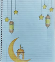 a notebook with an image of a mosque and stars hanging from the sky above it