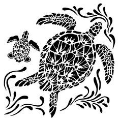 a drawing of a sea turtle with an intricate design on it's back and arms