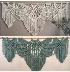 macrame wall hangings with fringe and crochet work on the sides