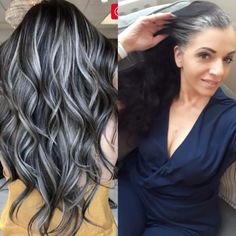 White Hair Highlights, Silver White Hair, Gray Hair Highlights, Dark Hair With Highlights, Silver Grey Hair, Grey Hair Color