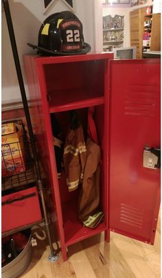 the fireman's locker is open and ready to be used