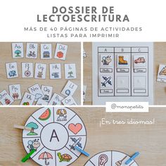 a collage of pictures with spanish words and pictures on the side, including an image of