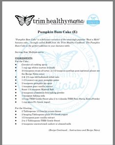 the recipe for pumpkin bunt cake is shown in black and white, with butterflies on it