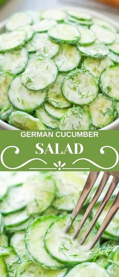 the cucumber salad is ready to be eaten with a fork and served in a bowl