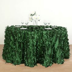 132 inches Leaf Petal Taffeta Tablecloth Round - Green 6 Foot Table, Party Table Settings, Table Overlays, Event Table, Mantel Redondo, Nature Themed, Green Leaf, Round Tablecloth, Beautiful Table