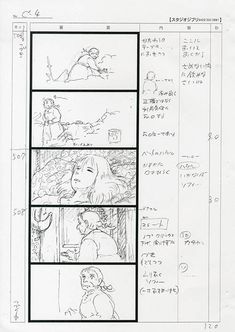 an animation storyboard is shown with various scenes and characters in the same scene, including one