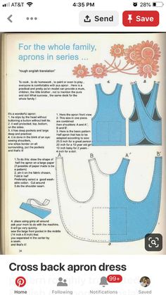 an open book with instructions on how to sew the top and bottom part of a dress