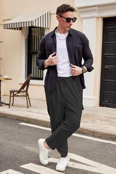 Soft & breathable linen pants for men! 70% rayon, 30% linen. Tapered fit, 6 pockets, elastic waistband. Versatile for casual & work settings. Perfect for hiking, gym, exercise & more! #LinenPants #MensFashion #ComfortableClothing #CargoPants #Sweatpants #Athleisure #WardrobeEssentials #FashionForMen Linen Pants For Men, Mens Cargo Pants, Casual Linen Pants, Mens Linen Pants, Linen Drawstring Pants, Drawstring Sweatpants