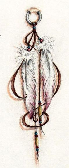 a drawing of two feathers on top of each other with an arrow in the middle