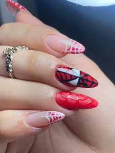 Spiderman Nail Art, Spider Man Nails, Marvel Nails, Almond Nails Pink, Ombre Gel Nails, Brown Nails Design, Spring Acrylic Nails, How To Grow Nails