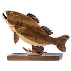 Wood Intarsia, Illusion Of Depth, Fish Table, Fish Mounts, Driftwood Fish, Bass Fish, Wood Fish, Fishing Pictures, Marine Fish