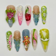 Super Cute Nails, Long Acrylic Nail Designs, Pearl Nails, Nail Tattoo, Bling Acrylic Nails, Gem Nails