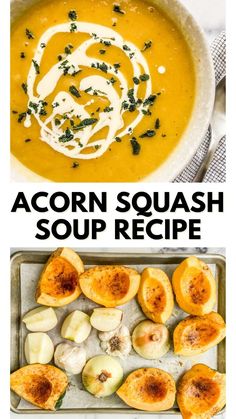 two pictures with different types of soup in them