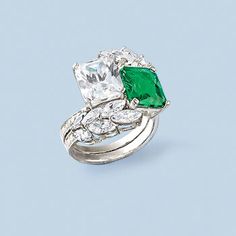 Ross-Simons - Simulated Emerald and 6.85 ct. t. w. Cubic Zirconia Ring in Sterling Silver. Size 8. Exclusively ours! The legendary legacy of Jackie Kennedy is captured in this spectacular Camelot-inspired replica of her engagement ring. Aglow with a radiant-cut 10x8mm simulated emerald and 6.85 ct. t. w. white CZs set in sterling silver. 3/4" wide. Simulated emerald and CZ ring. CZ weights are diamond equivalents. Emerald birthstones are the perfect gift for May birthdays. May Birthdays, Antique Jewelry Rings, Sapphire Necklace Pendants, Emerald Birthstone, Spinel Ring, Cz Jewelry, Cubic Zirconia Rings, Radiant Cut, Cz Ring