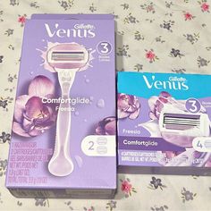 *** Brand New Unopened Still Sealed In Package *** Gillette Venus Comfort Glide Freesia Bundle Of 2 Gillette Venus Razor & 6 Cartridges: Gillette Venus Comfort Glide Freesia Razor & 2 Cartridges Gillette Venus Refills Comfort Glide Freesia 4 Cartridges - Smoke/ Pet Free - Carefully Packed And Shipped With Care - Shipped Within 1 Business Day - Thanks! Venus Razor, Gillette Venus, Shaving Set, Body Hair Removal, Summer Glow, روتين العناية بالبشرة, Cute Room Decor, Hair Removal, Body Skin