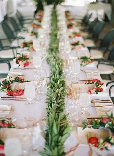 a long table is set up with place settings