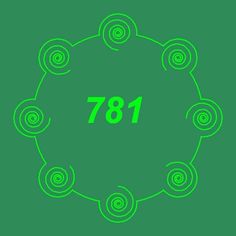 a green circle with the number 781 in it's center, surrounded by spirals