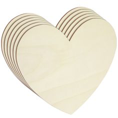 six wooden heart shapes on a white background