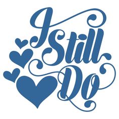 i still do lettering with hearts and swirls in blue on a white background for valentine's day