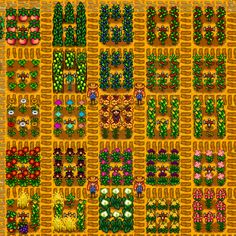 an old computer game with lots of plants and flowers on the screen, all in different colors