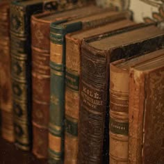 old books are lined up on a shelf