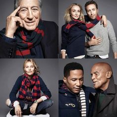 four different pictures of people with scarves on